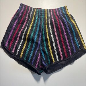 VINTAGE 80’s Rainbow Mesh Beach Run Shorts in Small